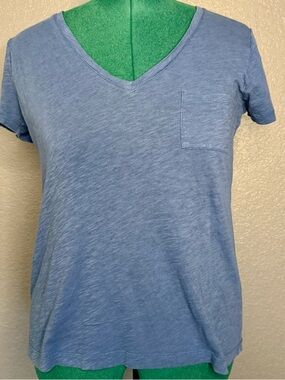 Madewell V Neck Pocket Tee M Blue Slub Knit Short Sleeve